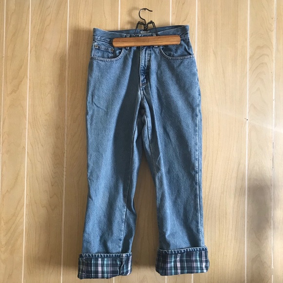 L.L. Bean Denim - L.L. Bean 8 Purple & Blue Plaid Lined Jeans